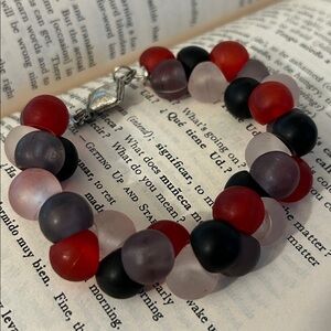 10/$30 chunky Beaded Bracelet Red, Black, clear and Gray acrylic beads